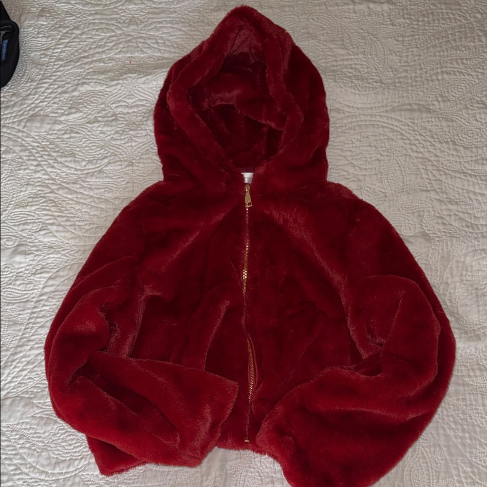 ♥️ Red Faux Fur Hooded Jacket ♥️